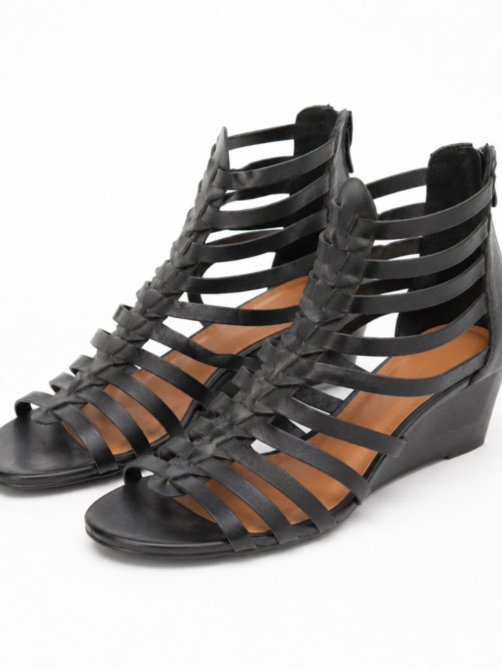 Black Strappy Gladiator Wedge Sandals Women’s Size 7 Open Toe